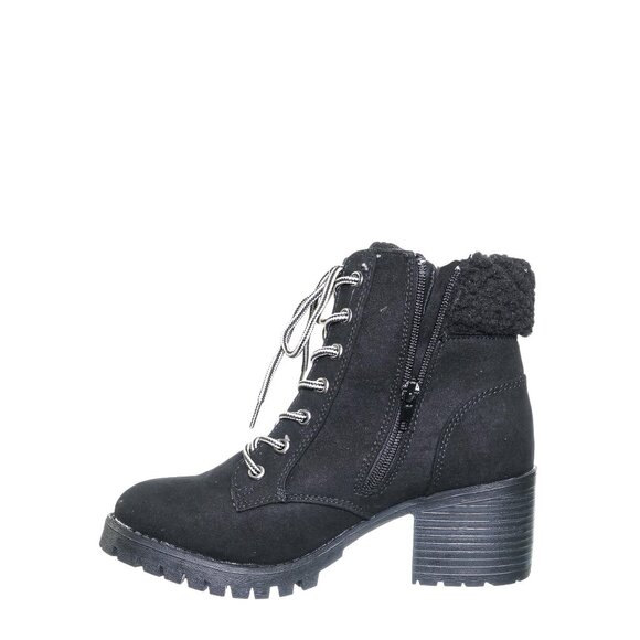 Bamboo Sherpa Cuffed Mucker Combat Ankle Boots | Faux Suede Lace-Up Booties - Picture 3 of 7
